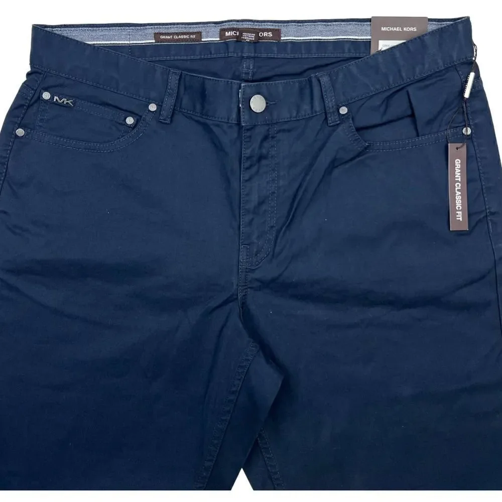 New Michael Kors Men US 34x32 Midnight Blue Pants Grant Classic Fit Slim